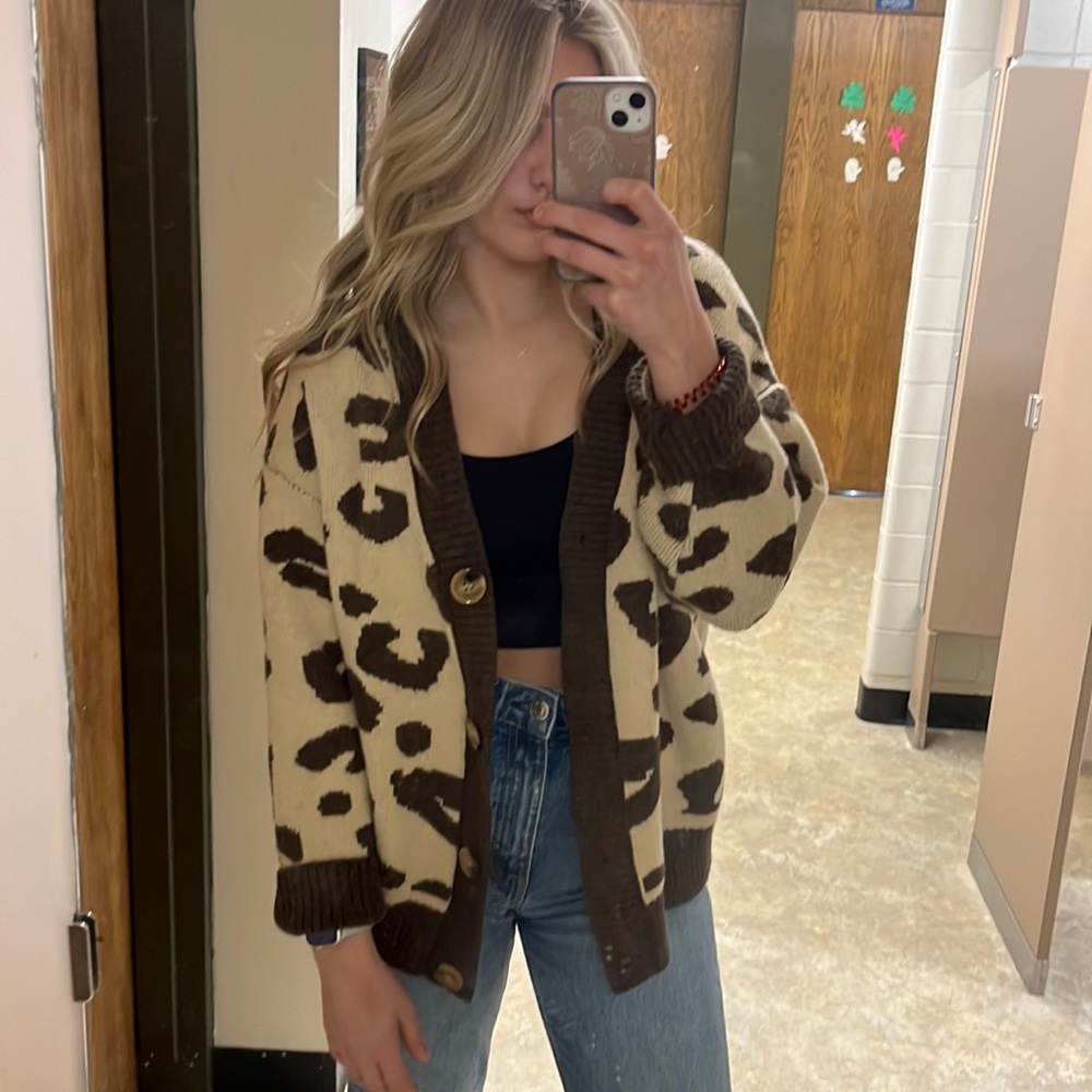 Cheetah print button down cardigan!